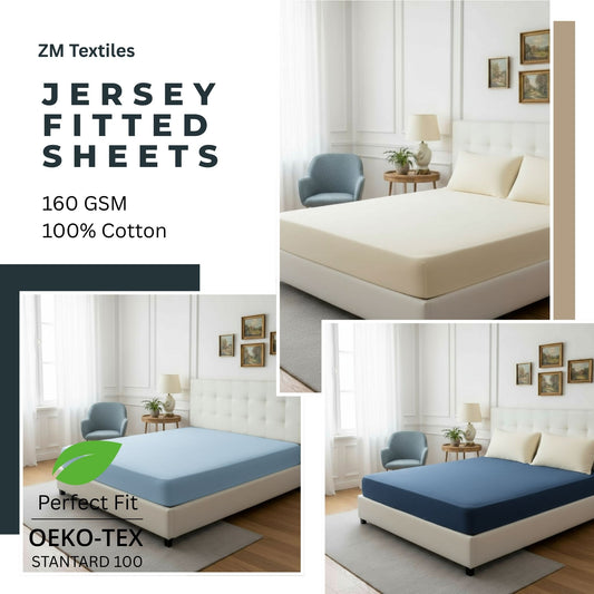 Jersey Fitted Sheet 100% Cotton – 160 GSM, Stretchable, All-Around Elastic, OEKO-TEX® Certified