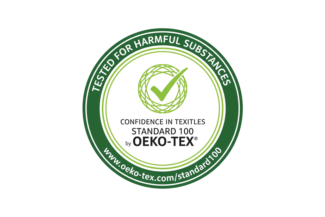 OKO-TEX certification logo on a green background for ZM Textiles Belgium.