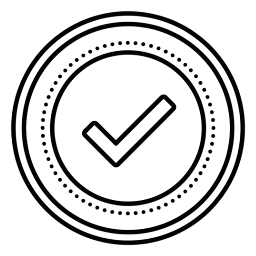 Black check mark icon with a dotted circle on a white background featuring ZM Textiles OEKO-TEX citification.