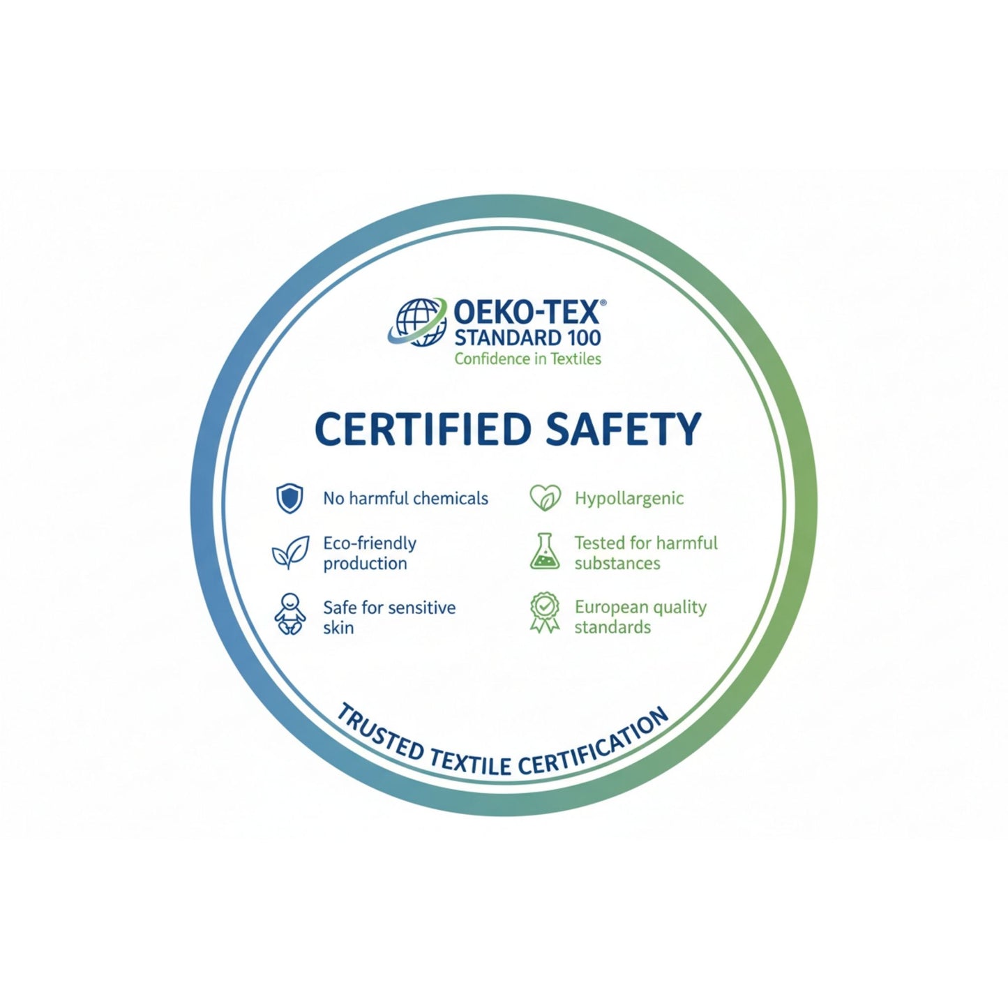 Oeko-Tex Standard 100 certified safety label on a white background