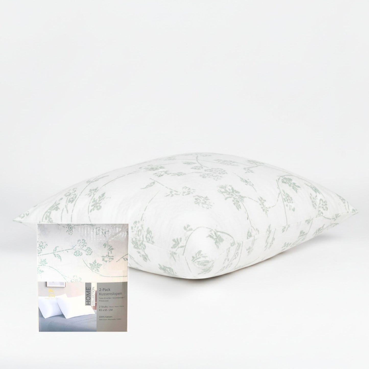 Floral-patterned pillowcase on a white background, featuring ZM Textiles Belgium printed pillowcase set.