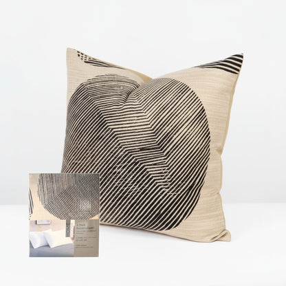 Decorative pillowcase with geometric pattern on a white background, featuring ZM Textiles Belgium printed pillowcase set.