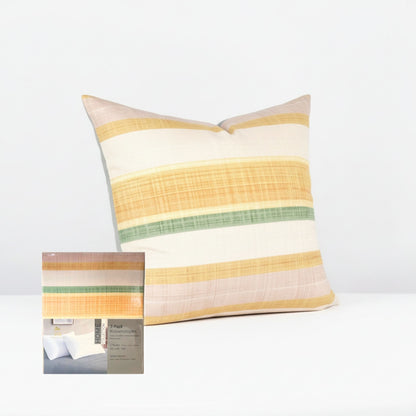 Striped pillowcase with yellow and green pattern on a white background, featuring ZM Textiles Belgium printed pillowcase set.