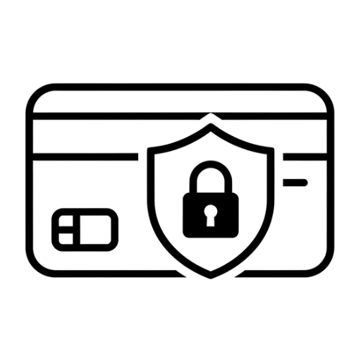 Icon of a credit card with a shield and lock, symbolizing security featuring secure payment for ZM Textiles Belgium.