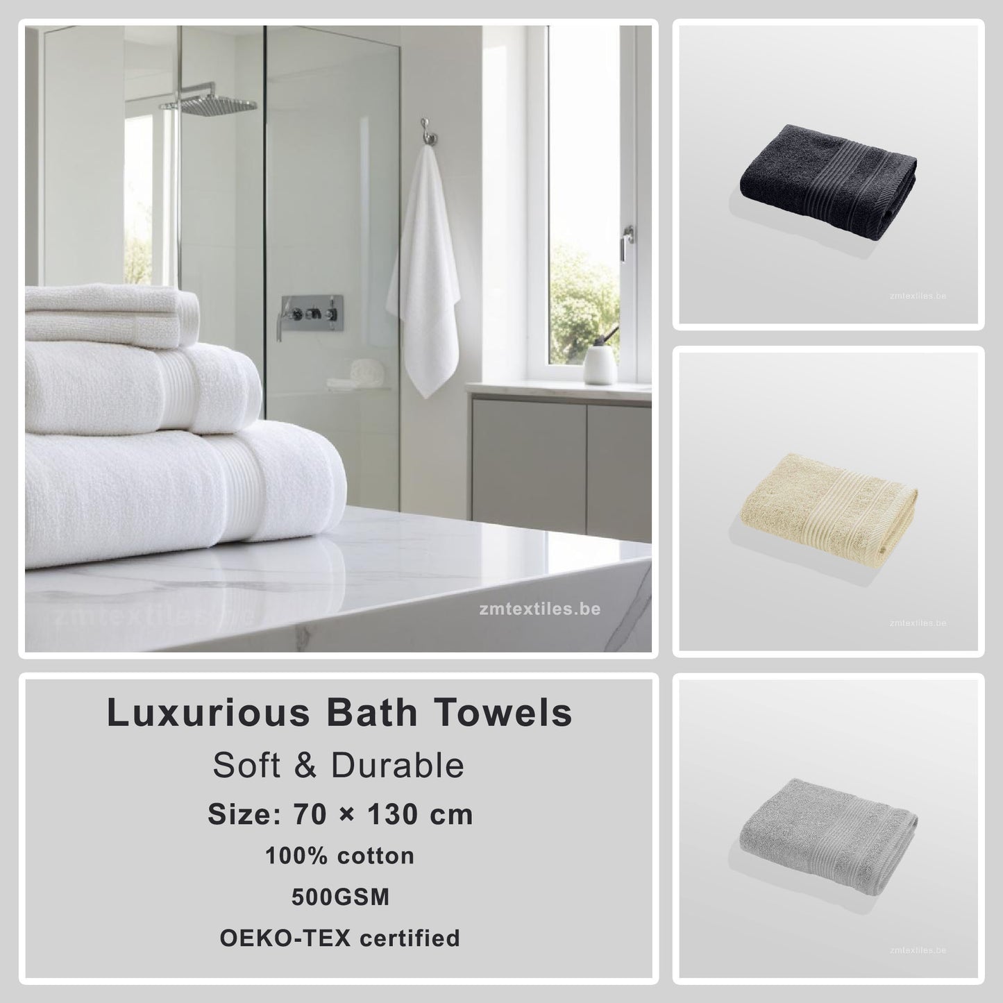 500 GSM Cotton Towel Set – Ultra Absorbent, OEKO-TEX® Certified (70×130 cm, 50×90 cm, 30×50 cm)