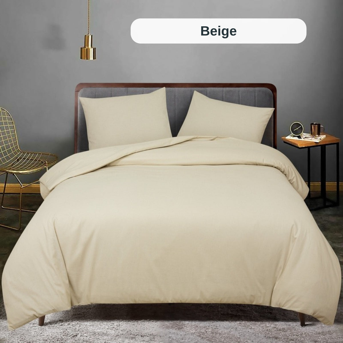 Beige cotton duvet cover set, double (Beige / Beige), ZM Textiles Belgium