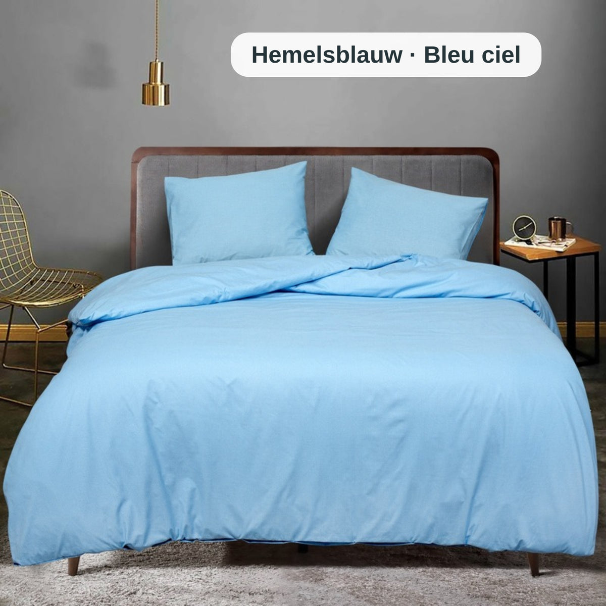 Sky Blue cotton duvet cover set, double (Hemelsblauw / Bleu ciel), ZM Textiles Belgium