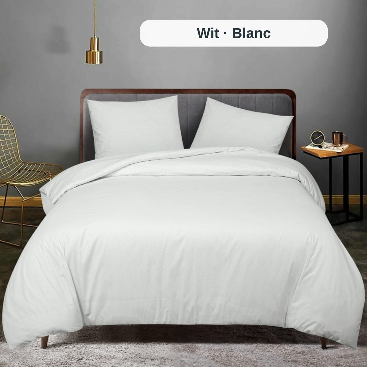 White cotton duvet cover set, double (Wit / Blanc), ZM Textiles Belgium