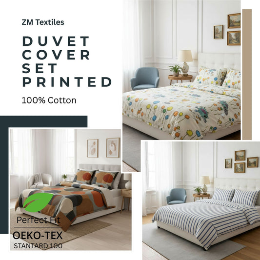 Printed Duvet Cover Set 100% Cotton – OEKO-TEX® Certified, Hypoallergenic, European Sizes