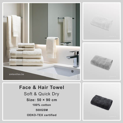 500 GSM Cotton Towel Set – Ultra Absorbent, OEKO-TEX® Certified (70×130 cm, 50×90 cm, 30×50 cm)