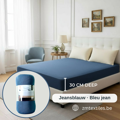 Denim Blue jersey cotton fitted sheet (Jeansblauw / Bleu jean), ZM Textiles Belgium