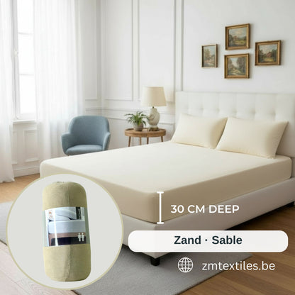 Sand jersey cotton fitted sheet (Zand / Sable), ZM Textiles Belgium