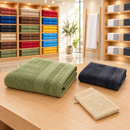 Kot Bathroom Essentials Belgium | OEKO-TEX® Bath Towel 600 GSM + Towel 500 GSM + Wash Gloves