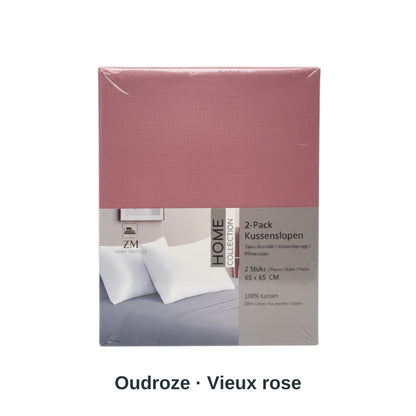 Altrosa Kissenbezug auf weißem Hintergrund, mit dem uni Kissenbezug-Set von ZM Textiles Belgium.
