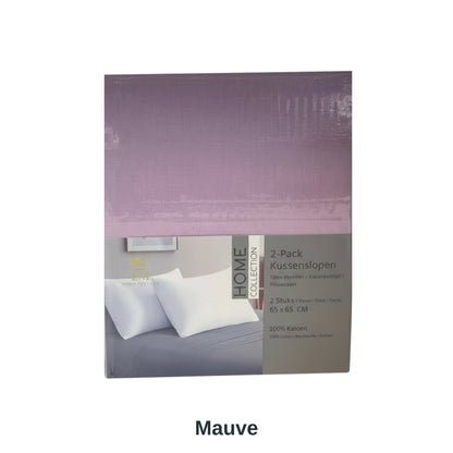 Lila Kissenbezug auf weißem Hintergrund, mit dem uni Kissenbezug-Set von ZM Textiles Belgium.